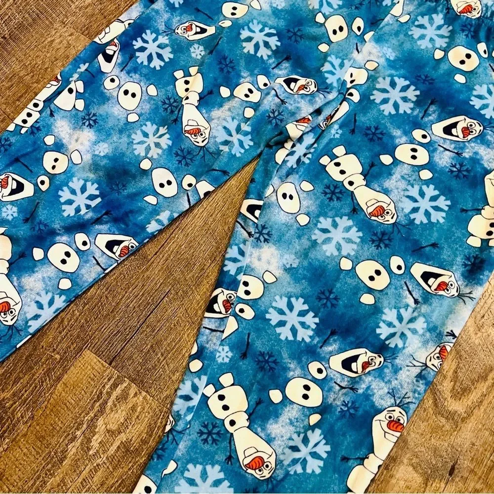 Disney Frozen Olaf Fleece Pajama Pants Boys Medium 8 Blue Snowflake Winter PJ